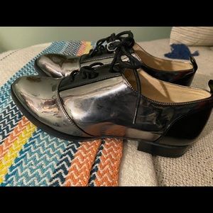 Silver  and black patent shoes